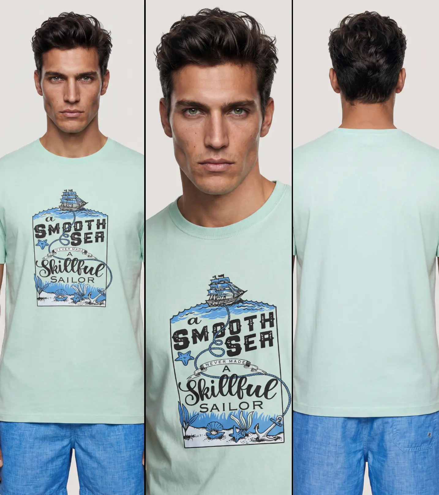 T-shirt stampata Conbipel, fronte, dettaglio e retro