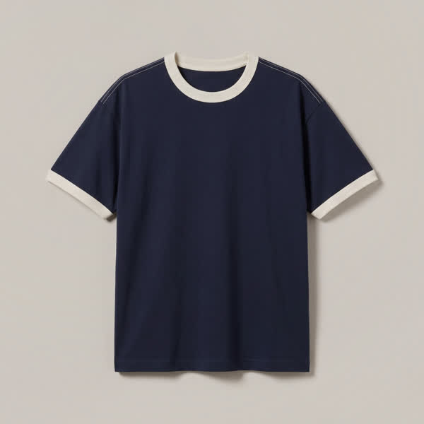 T-shirt navy con bordi a contrasto